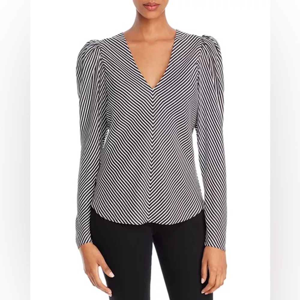 FRAME
Puff-Sleeve Striped Silk Top